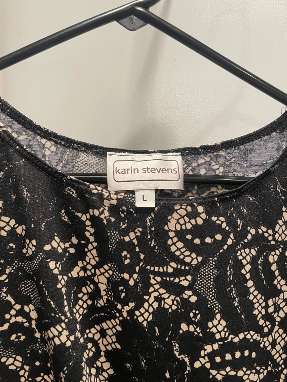 [Karin Stevens] Black Nude Lace Print Dress size large - Picture 4 of 7